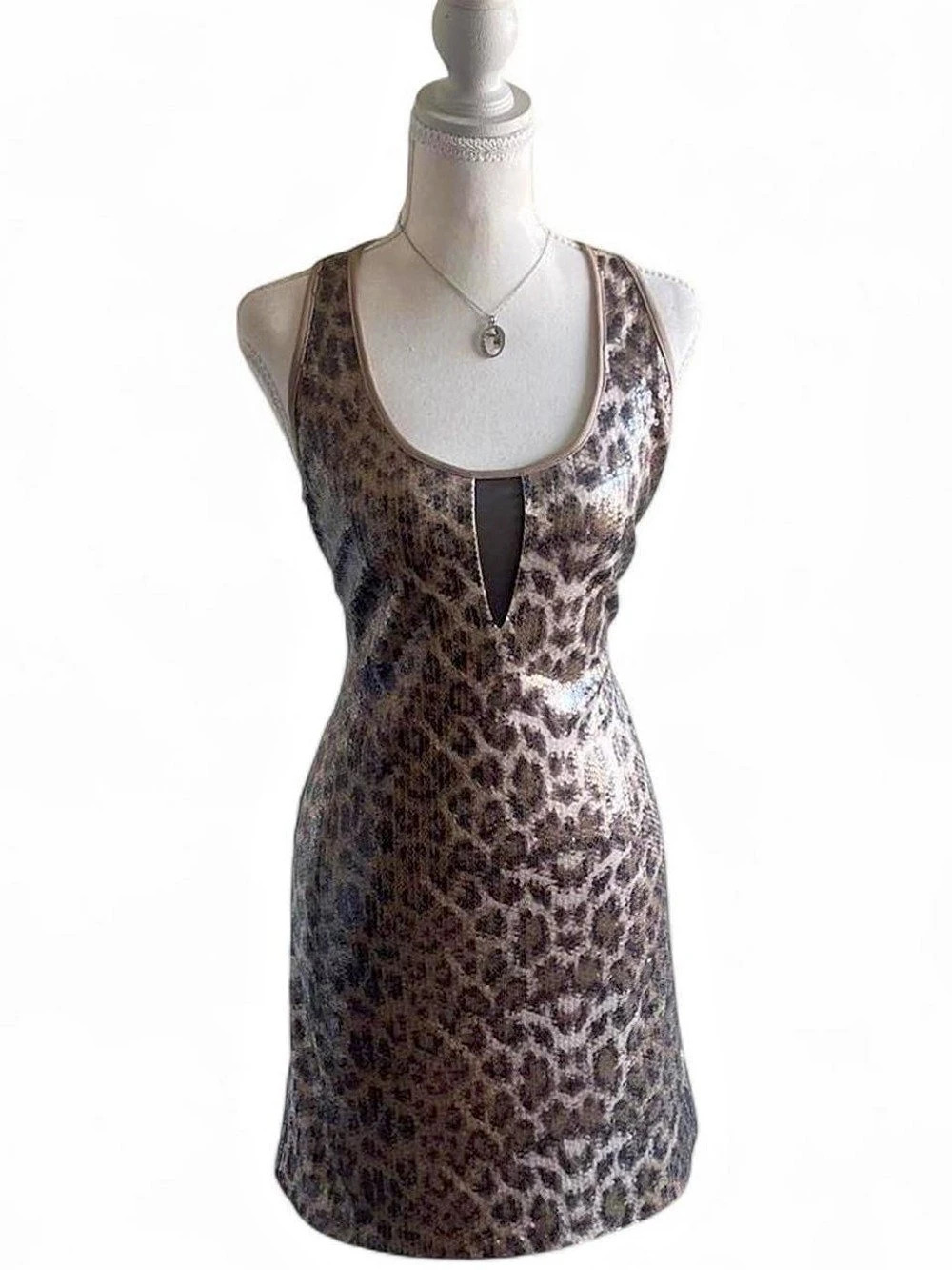 Boston Proper Andrea Behar Leopard Sequin Mini Dress Brown & Beige Size 6